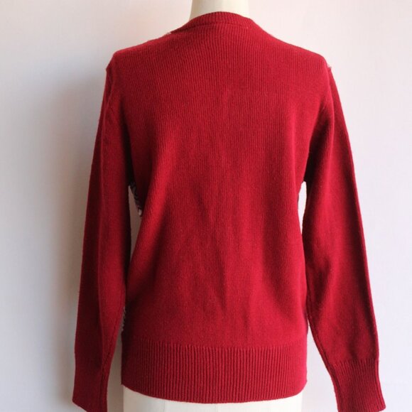 Vintage 1970s Cardigan Sweater, Volup Full Fashioned Red and White Paisley, Sz L - Picture 9 of 10
